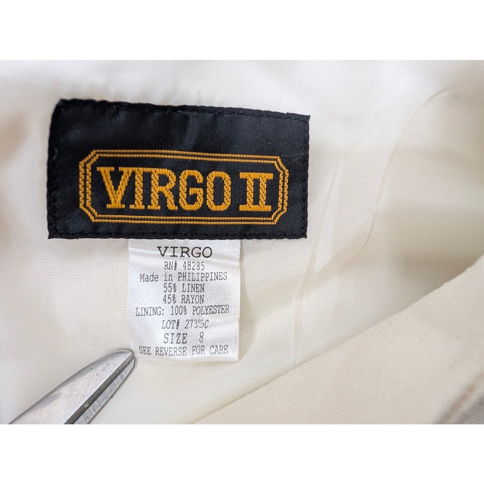 Virgo II Vintage 2pc Linen Blend Floral Embroidered Dress & Jacket Set Size 8