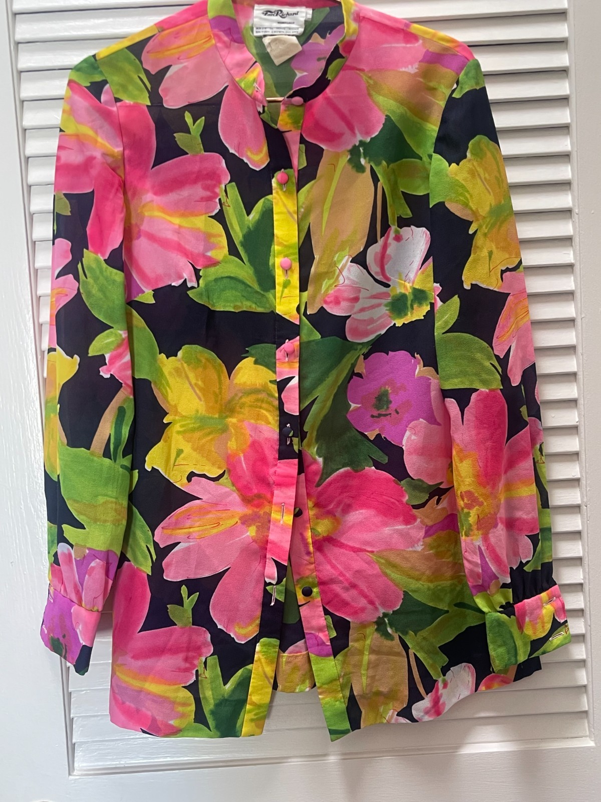 Vintage Tori Richard Floral Blouse 10 Hawaiian Bright Print Hong Kong