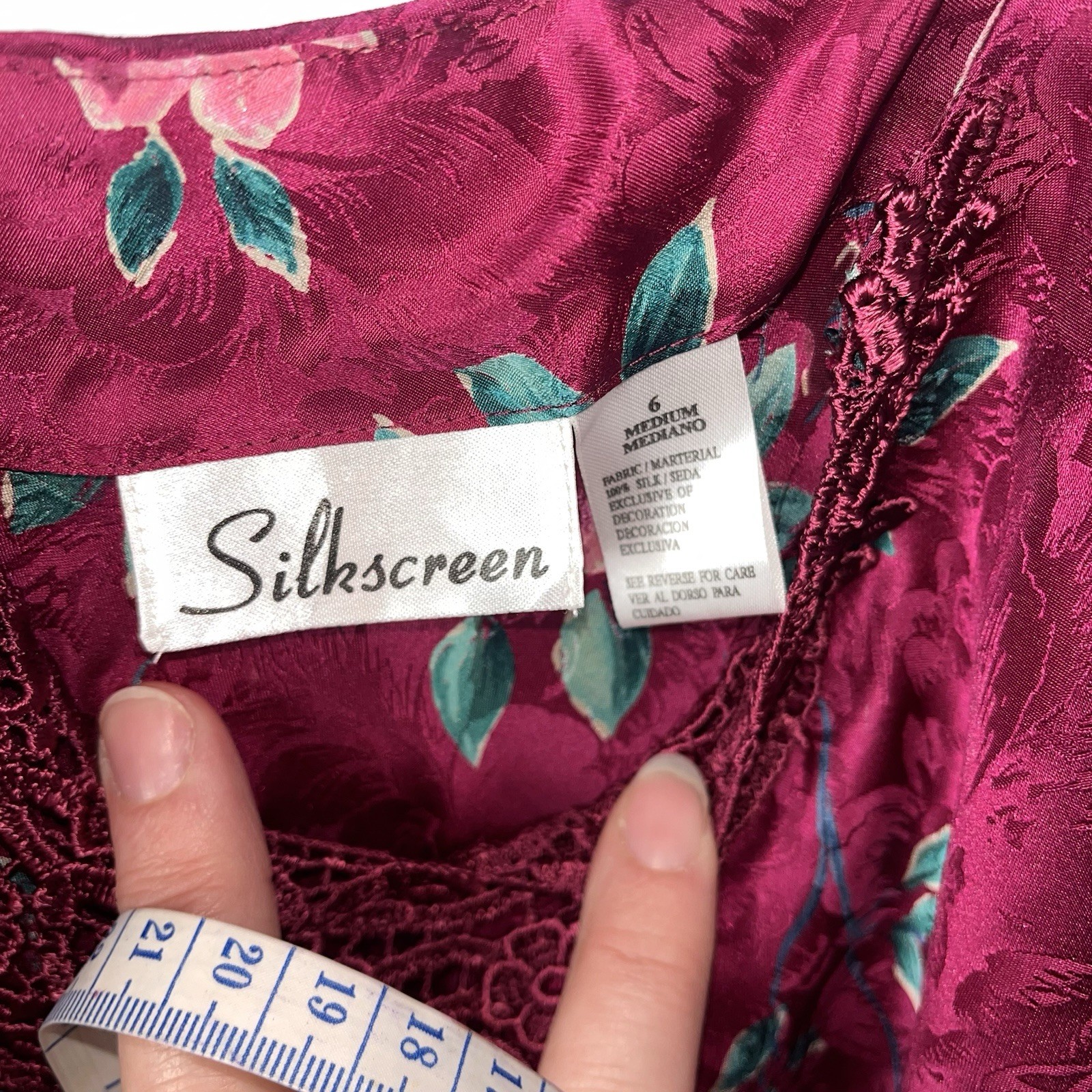 NWT VTG SILKSCREEN BIKINI PANTIES CAMI PJS SET FLORAL VINE MEDIUM 6 100% SILK