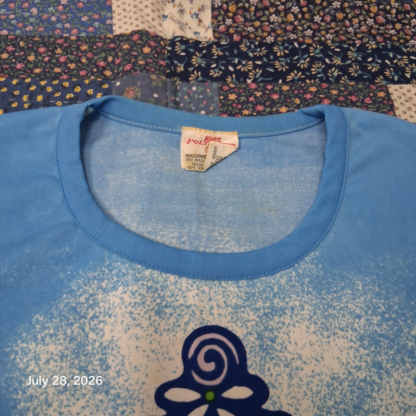 True Vintage 70s Art Nouveau Woman T Shirt Womens M Blue Hippie Single Stitch