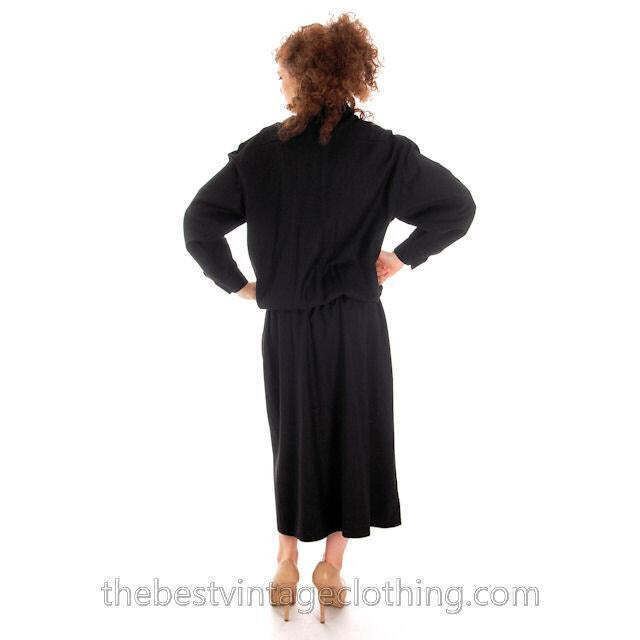 VTG 70s 80s Vuokko Finland Black Wool Snap Front Dropped Waist Dress M
