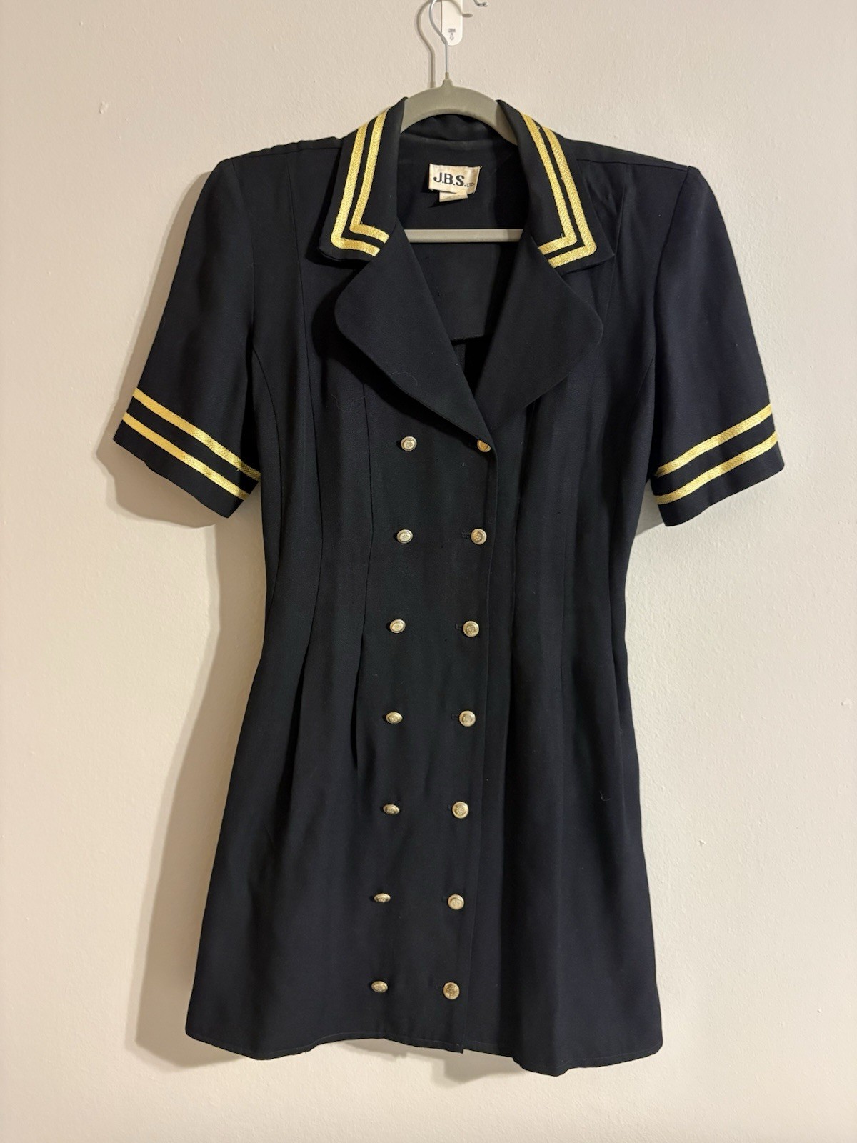 JBS Ltd Vintage Nautical Sailor Black And Gold Double Breasted Dress Size 12