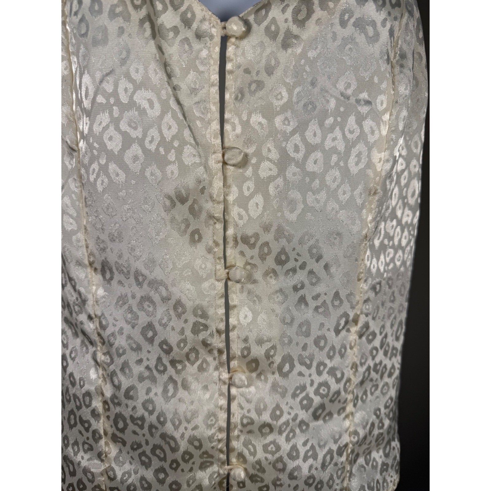 Vintage Y2K Valerie Stevens Satin Jacquard Cami Leopard Button Tank Medium