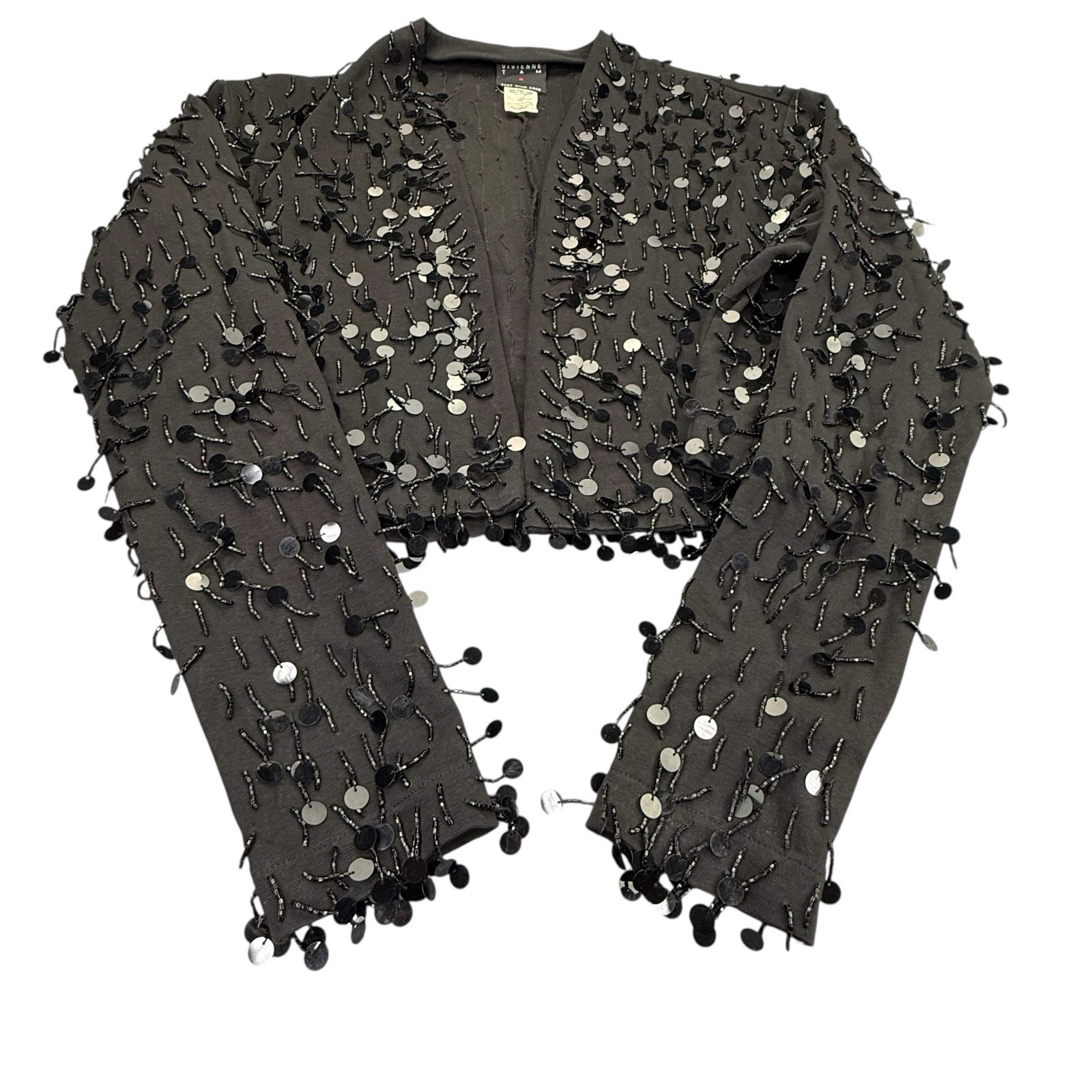 Vintage Vivienne Tam East Wind Code 80s 90s Black Beaded Sequin Bolero Jacket 1