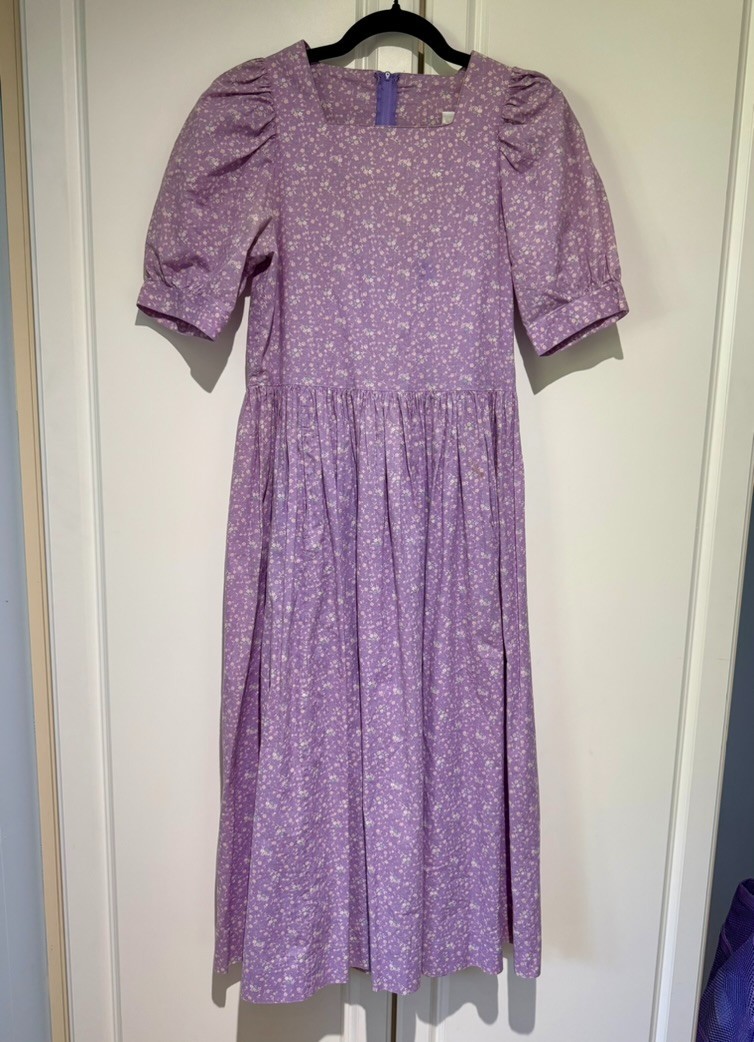 Vintage 1980s Laura Ashley Cotton Calico Dress | Lavender Floral Prairie Puff