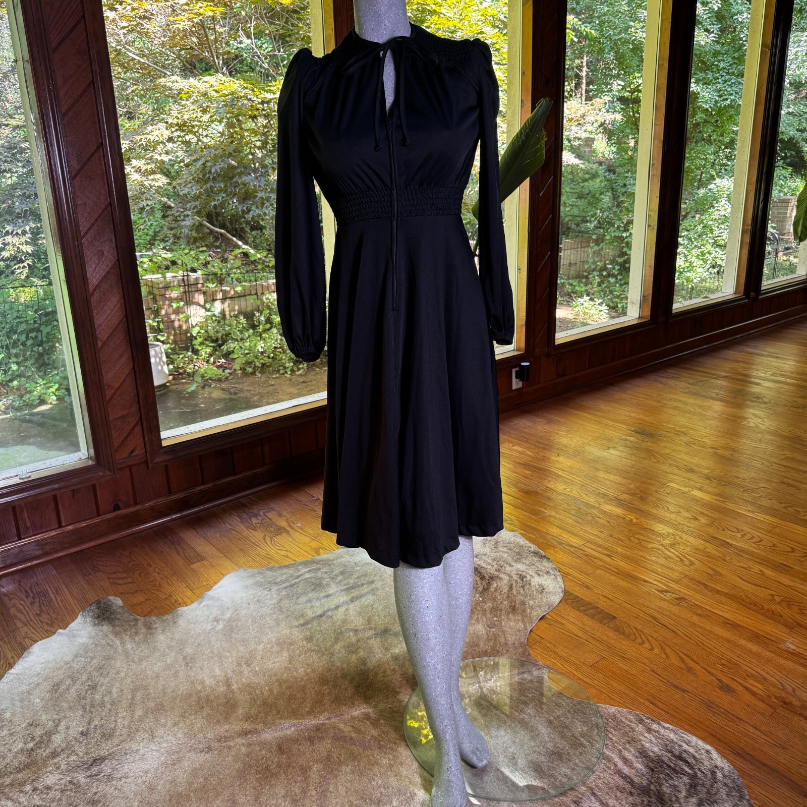 Vintage 70s Young Edwardian by Arpeja Smocked Black Dress Gothic Romantic Small