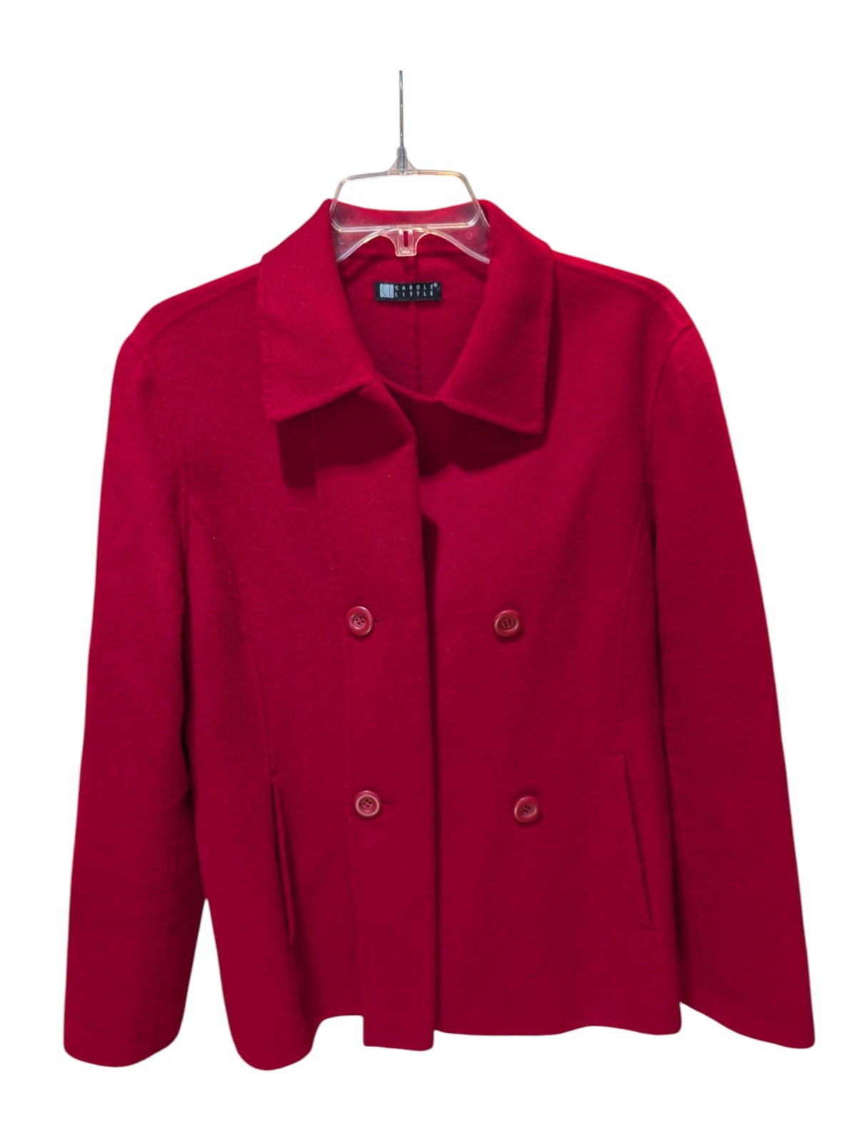Vintage Red 100% Boiled Wool Coat- Medium, Carole Little, Button Front, Collared