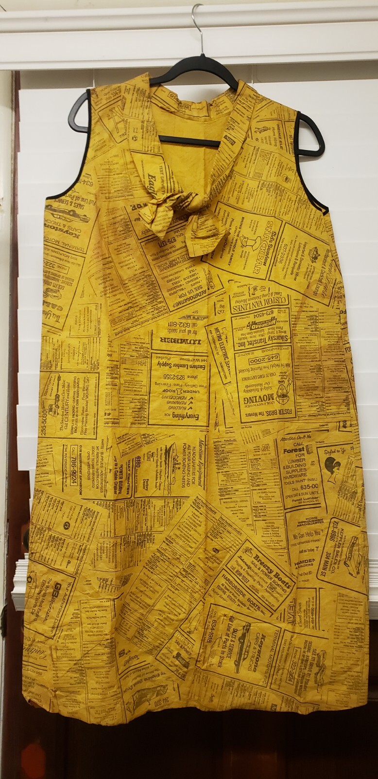 Vintage 1960’s Mod Pop Art Paper Mini Dress Yellow Pages Waste Basket Boutique