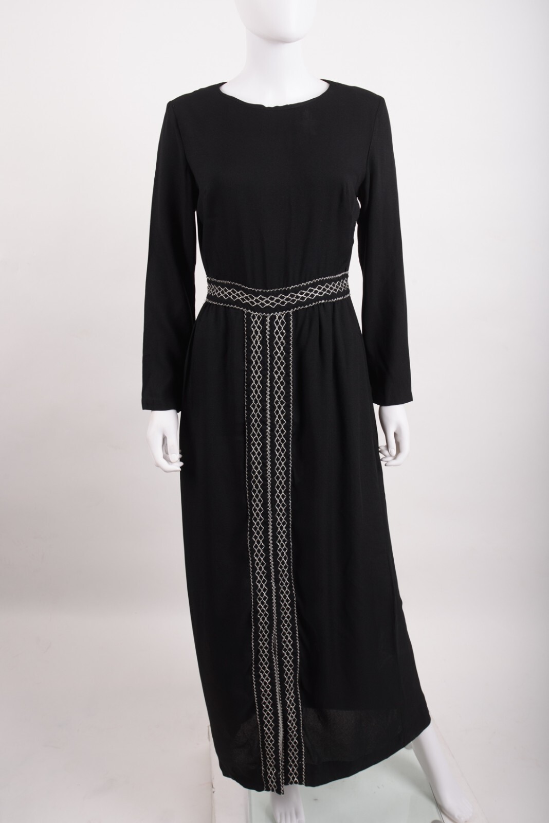 Vintage 70s Montgomery Ward Womens Hostess Gown Dress Black Metallic Silver M