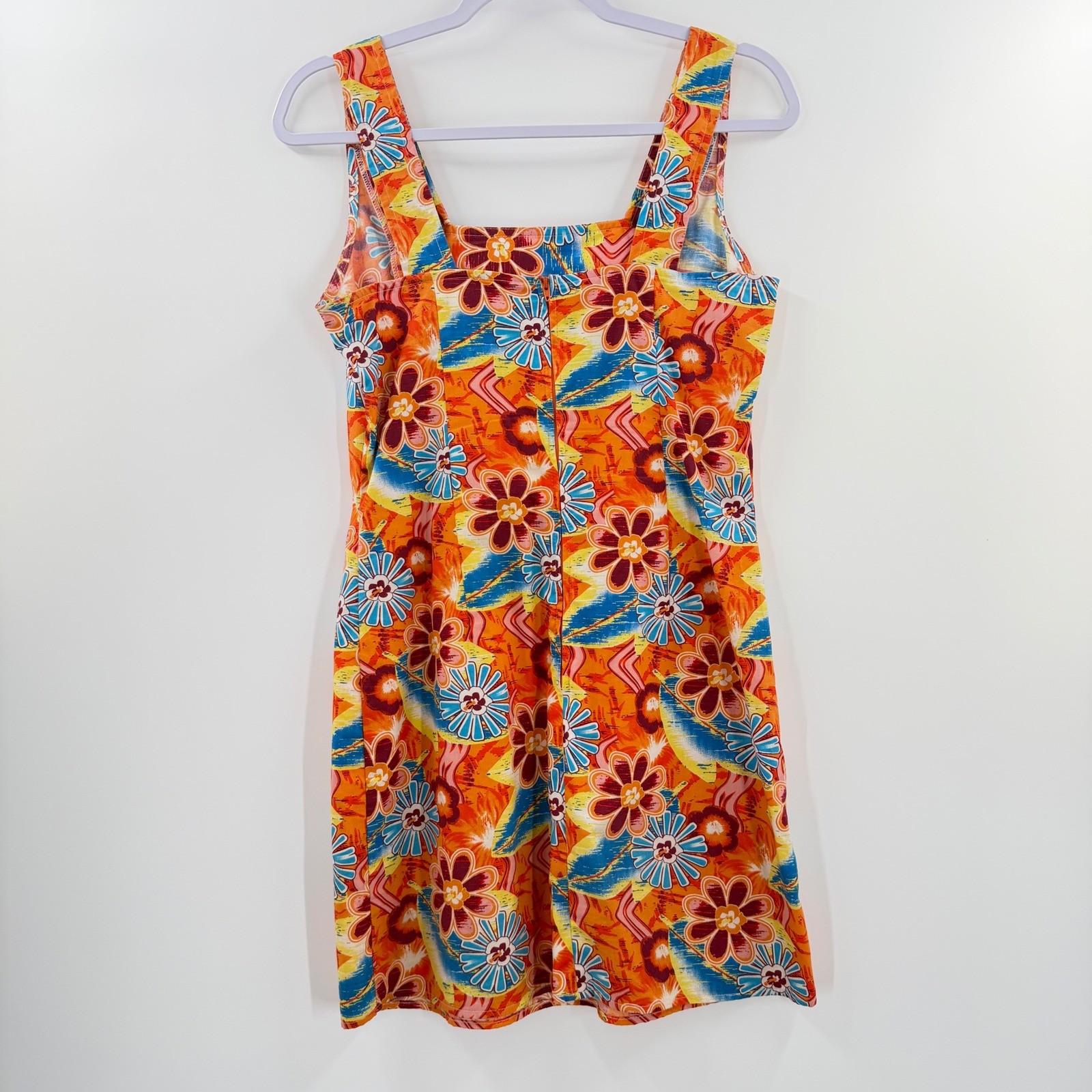 Sideout Vintage Y2K Floral Mini Dress Orange Cotton Tropical Sleeveless Size 7