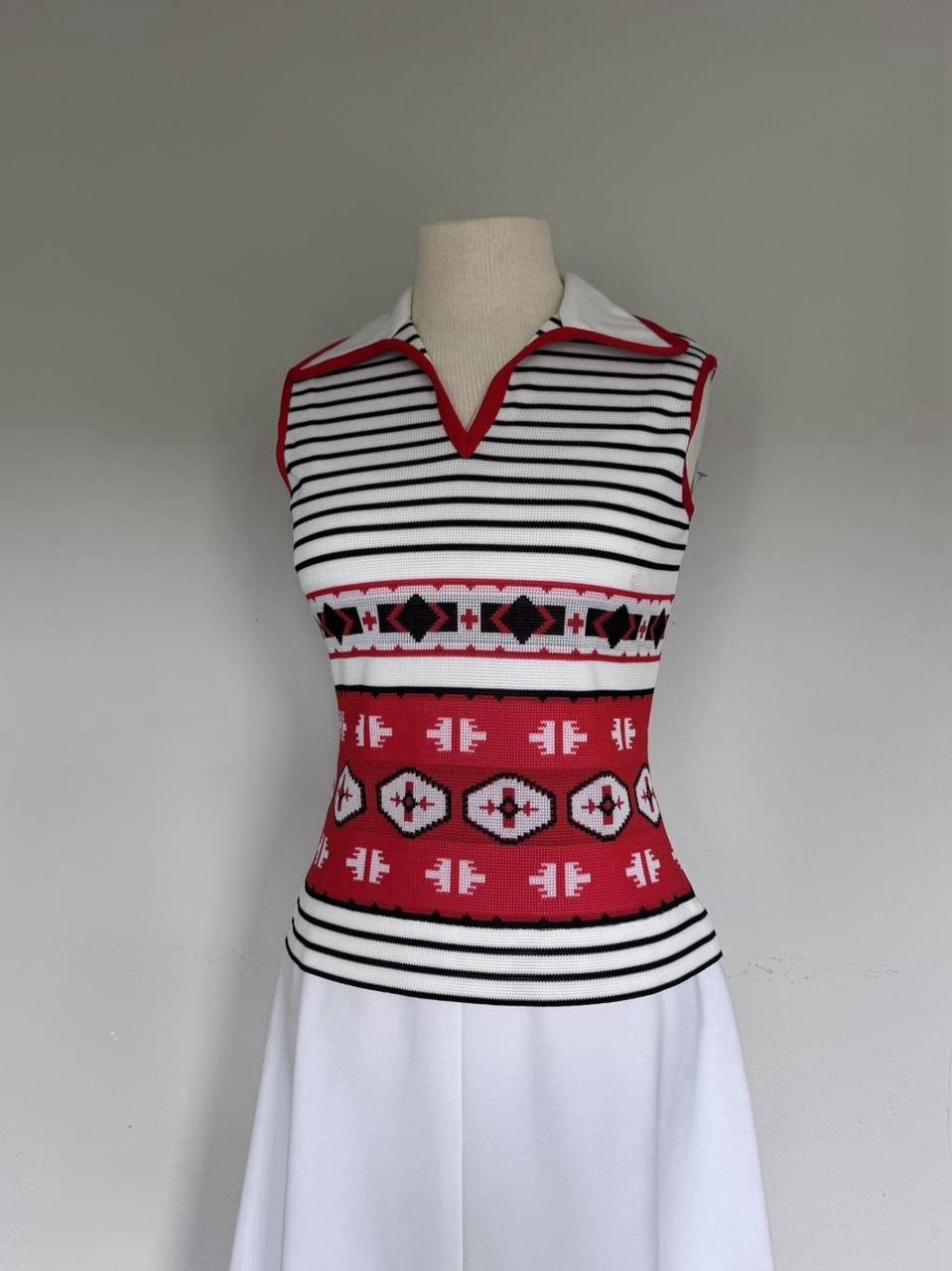 VTG 70s Mod Knit Shift Dress Flared A-Line Geometric Deadstock NWT