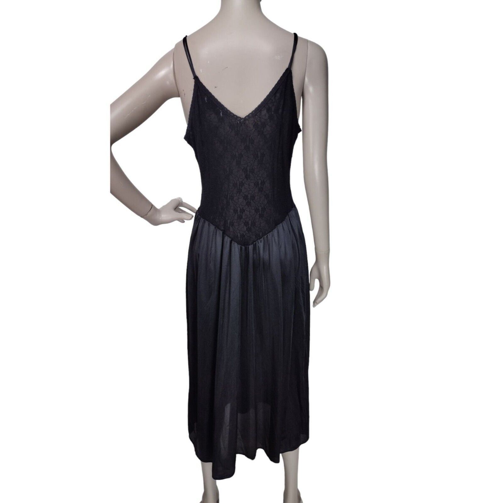 Vintage 80s Cinema Etoile Sexy Black Lace Sweeping Princess Nightgown & Robe NEW