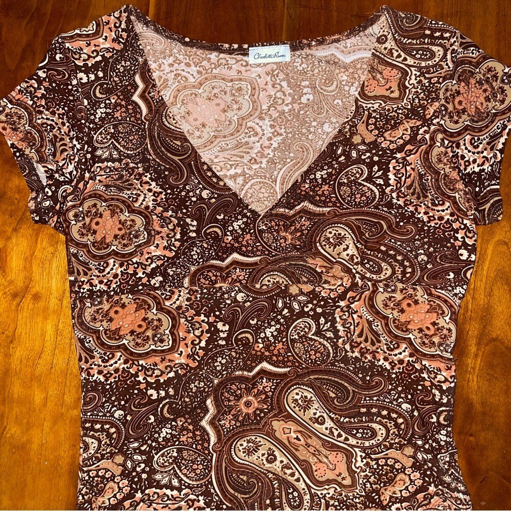 Vintage Made in USA Brown Paisley Babydoll Empire Top with Sparkle