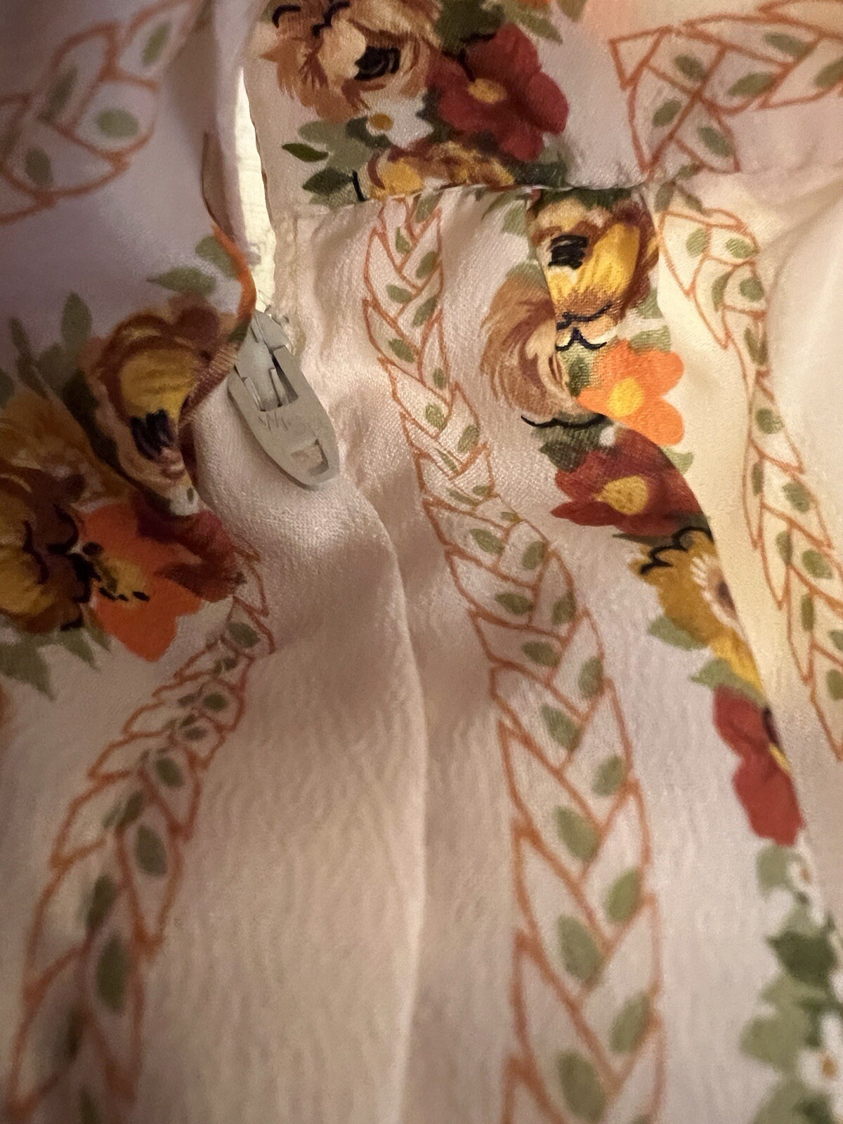 60s Vintage Womens M Skirt Set Sz S Blouse Ivory Floral Fall A Line Skirt
