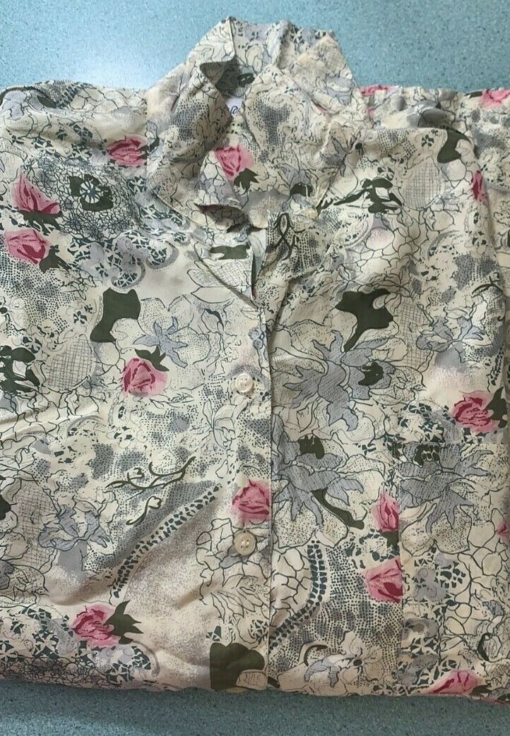 Women Claudia Richard Silk Floral Long Sleeve Shirt Blouse Button Up Floral Sz L