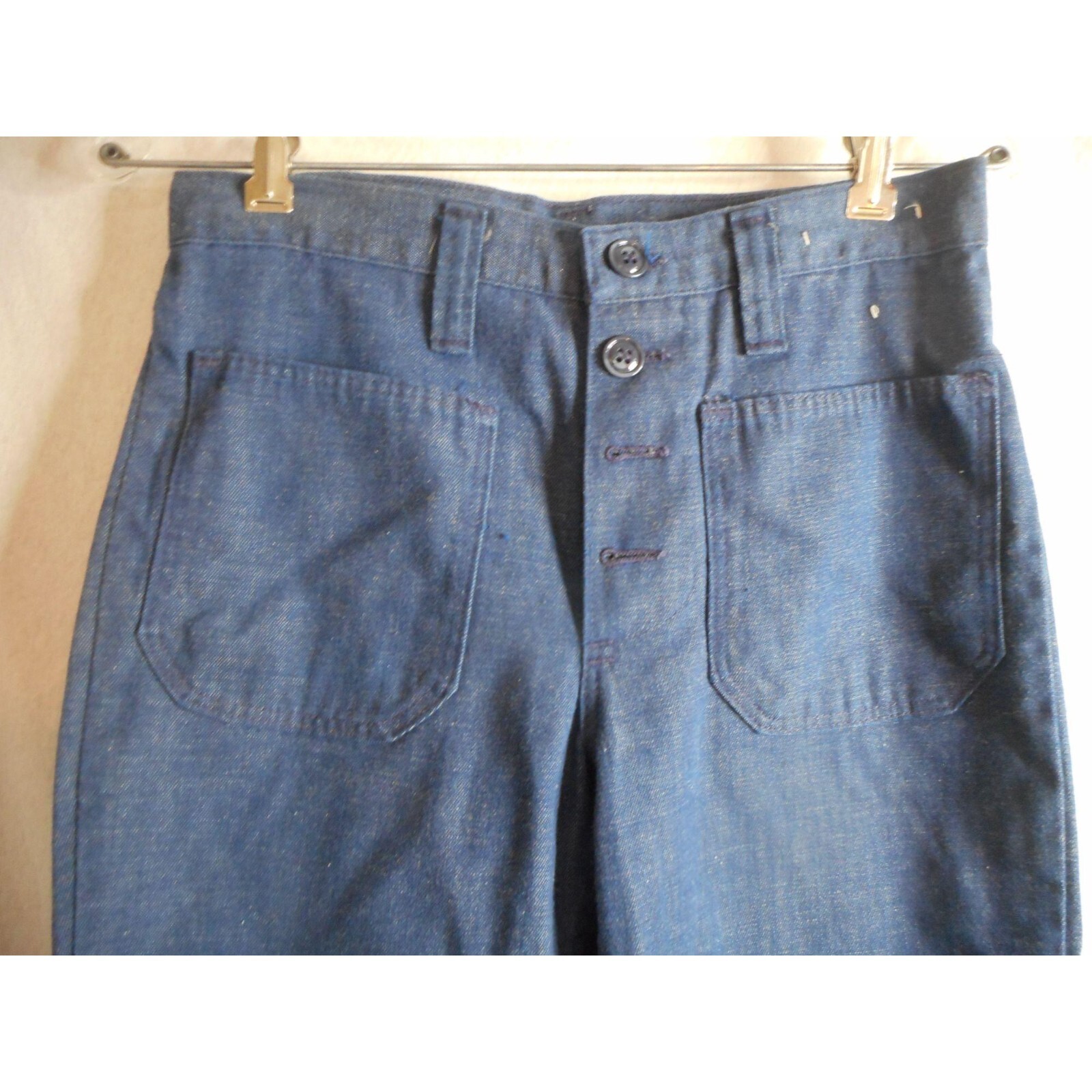 Vintage 1960s / 70s 30 x 30 flat front denim jeans Maverick Flared Bell Bottom