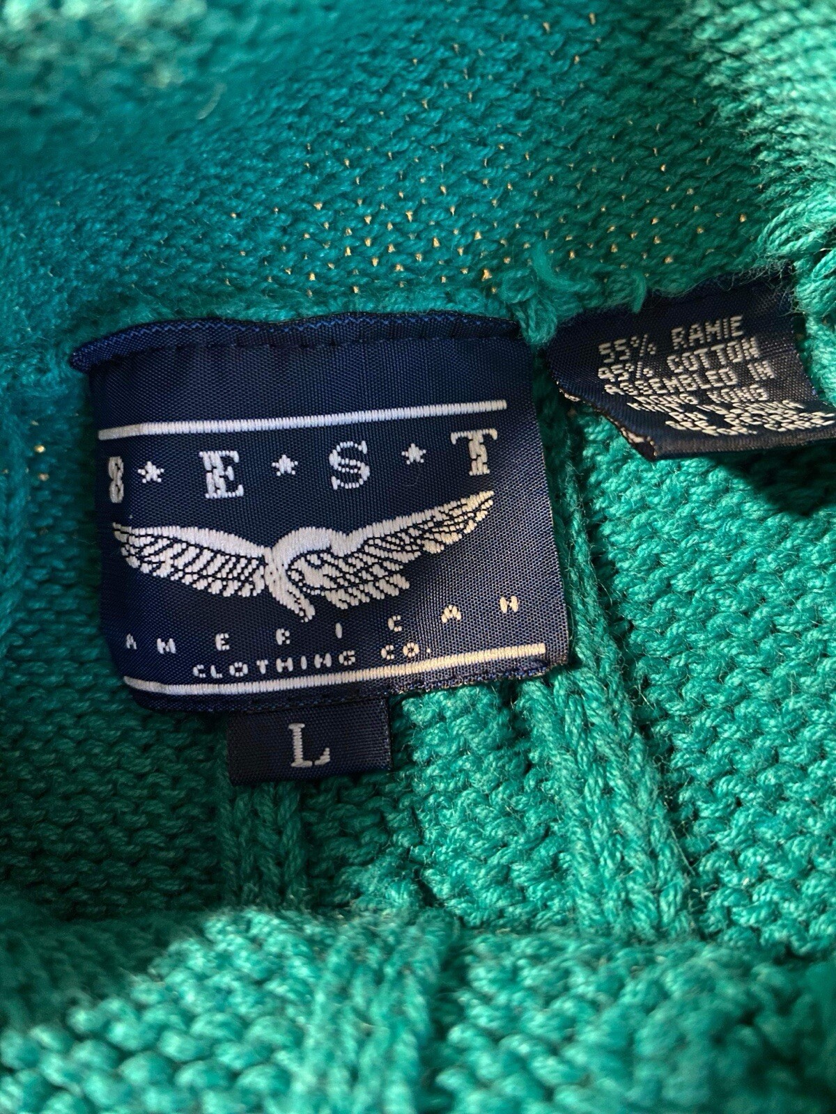 VINTAGE Best American Clothing Co USA Sweater Women Large Blue green Fisherman