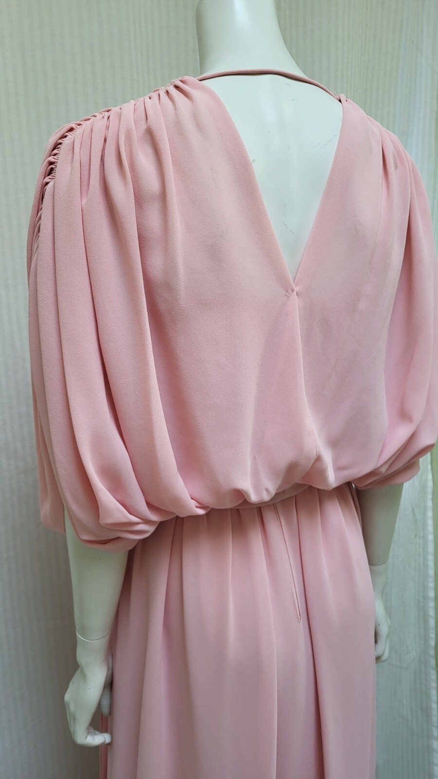 Vintage KAY KIPPS Pink Crepe Chiffon Draped Goddess Gown Dress – Size S – EUC