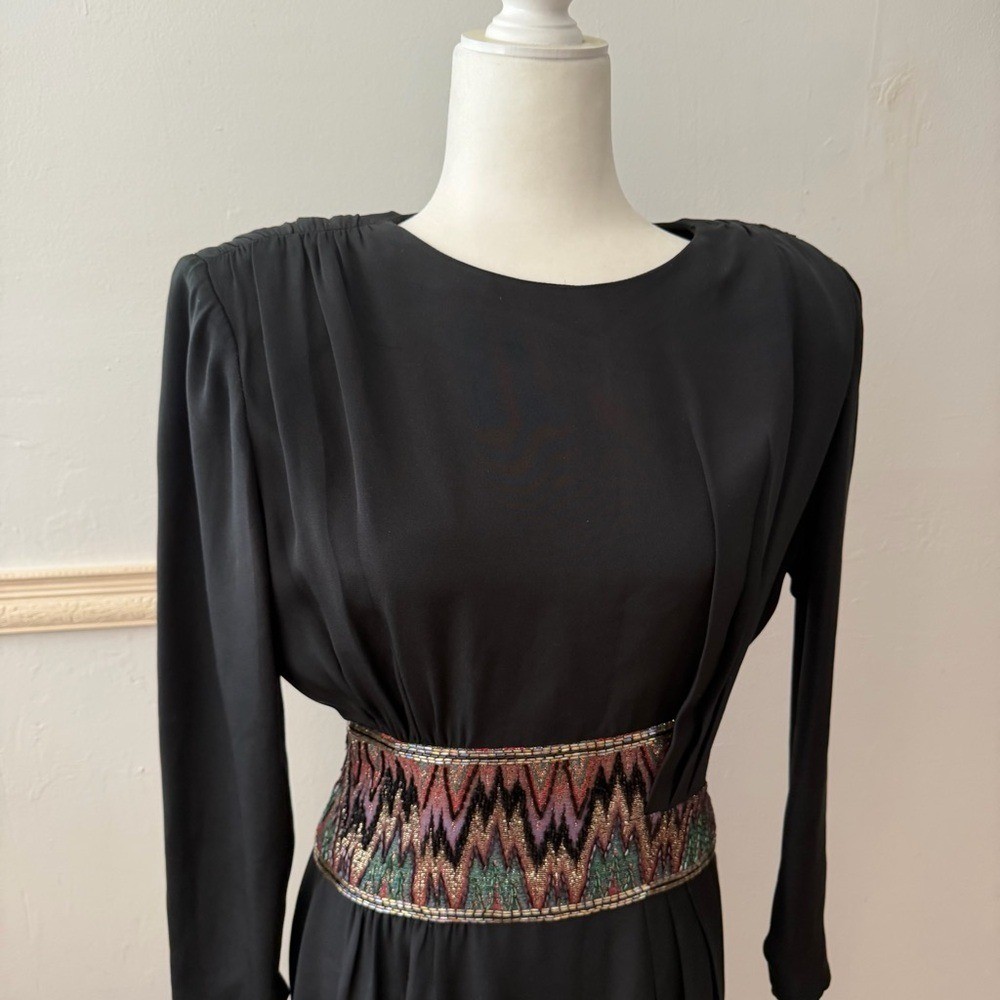 Vintage Francesca of Damon Midi Silk Cocktail Dress Whinsigoth Goth Beaded 1980s