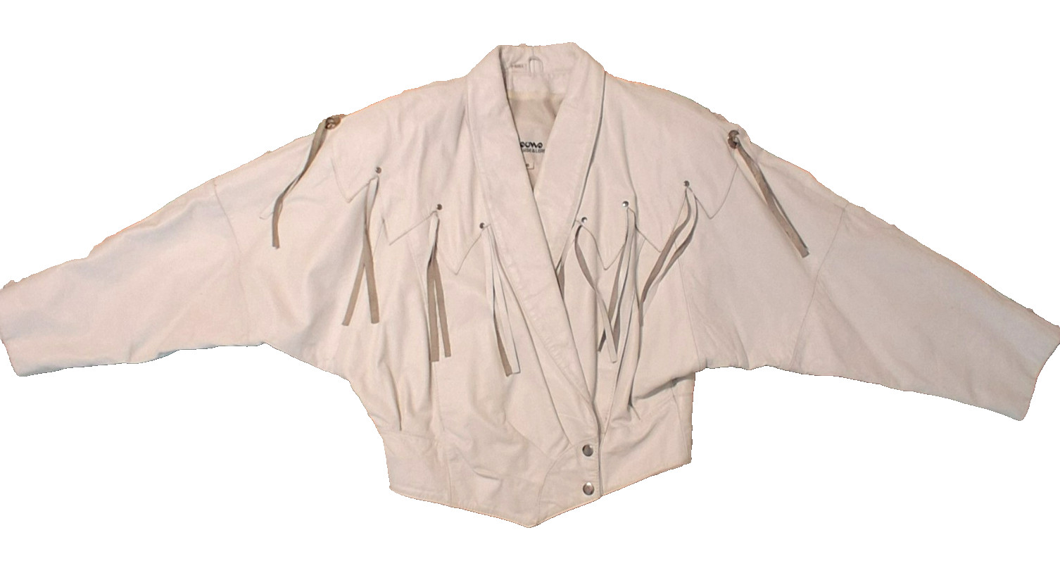 VTG Wilsons 1980s White Leather Jacket Womens S Western Cowgirl Fringe Yoke Crop