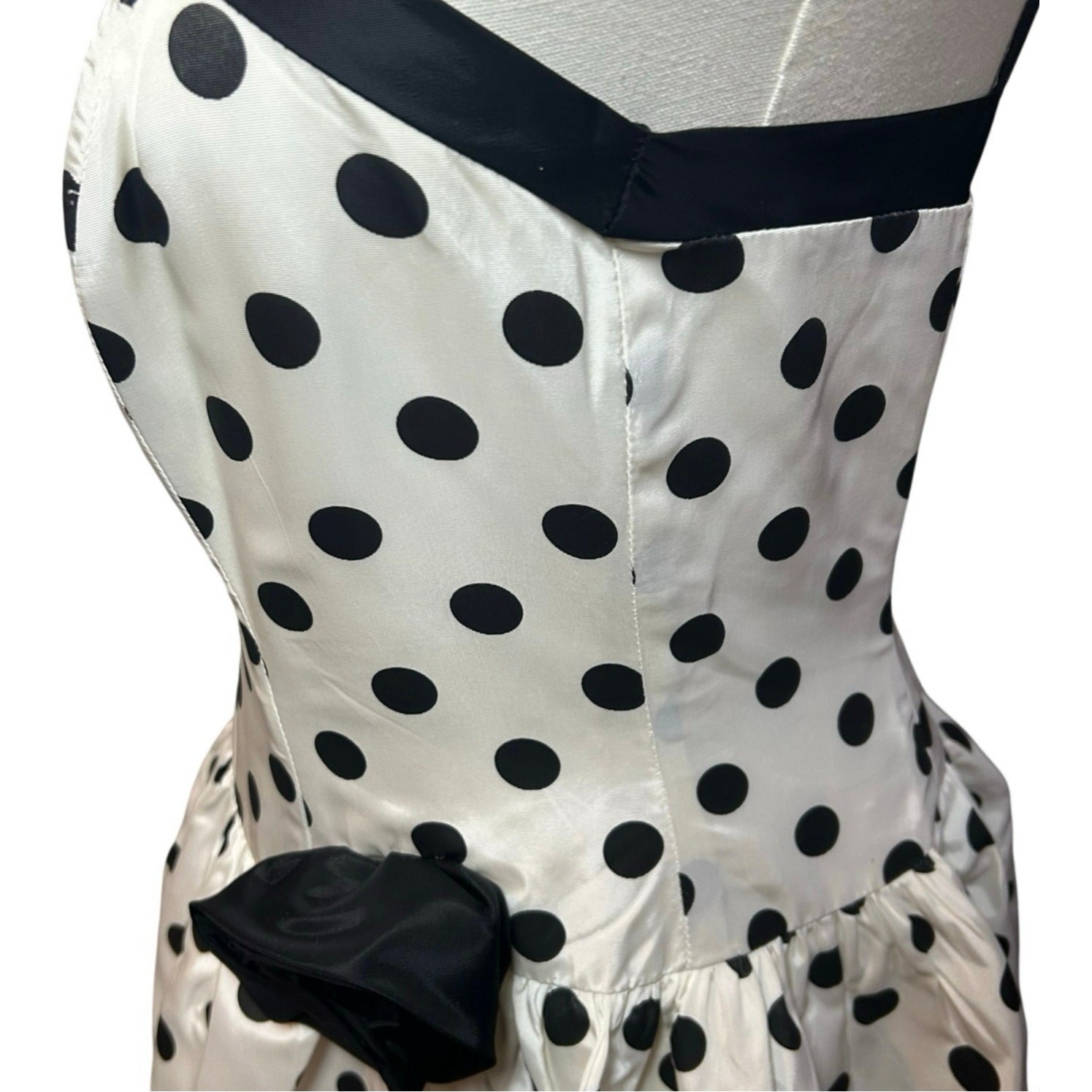 VTG 80s Stop Staring! Polka Dot B&W Medium Tiered Drop Waist Dress Rockabilly