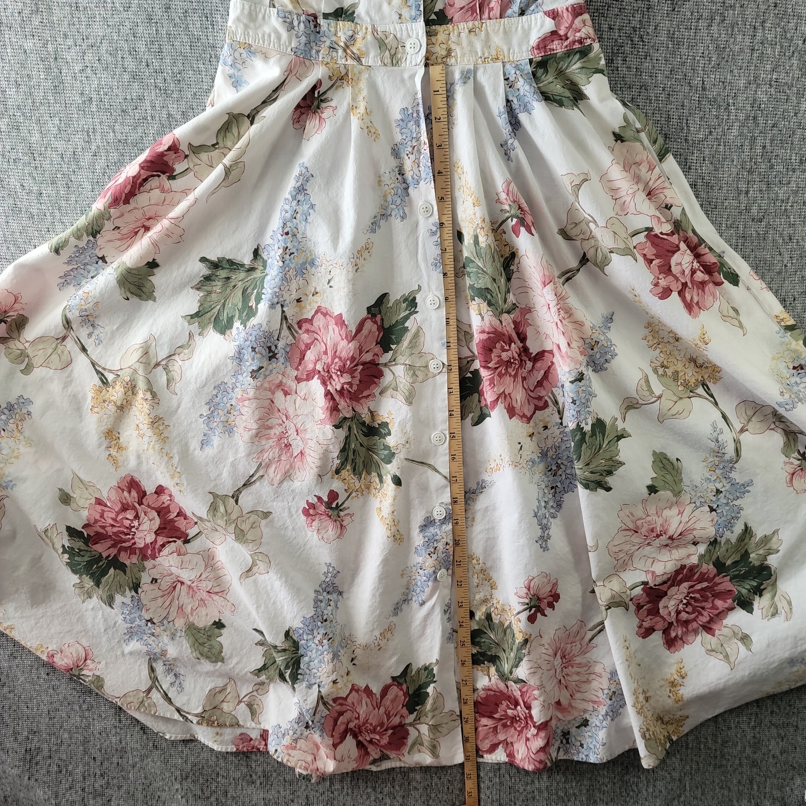 Vtg 80s Cottagecore Floral Maxi Dress 12 14 Cotton Puff Sleeve Button Front USA