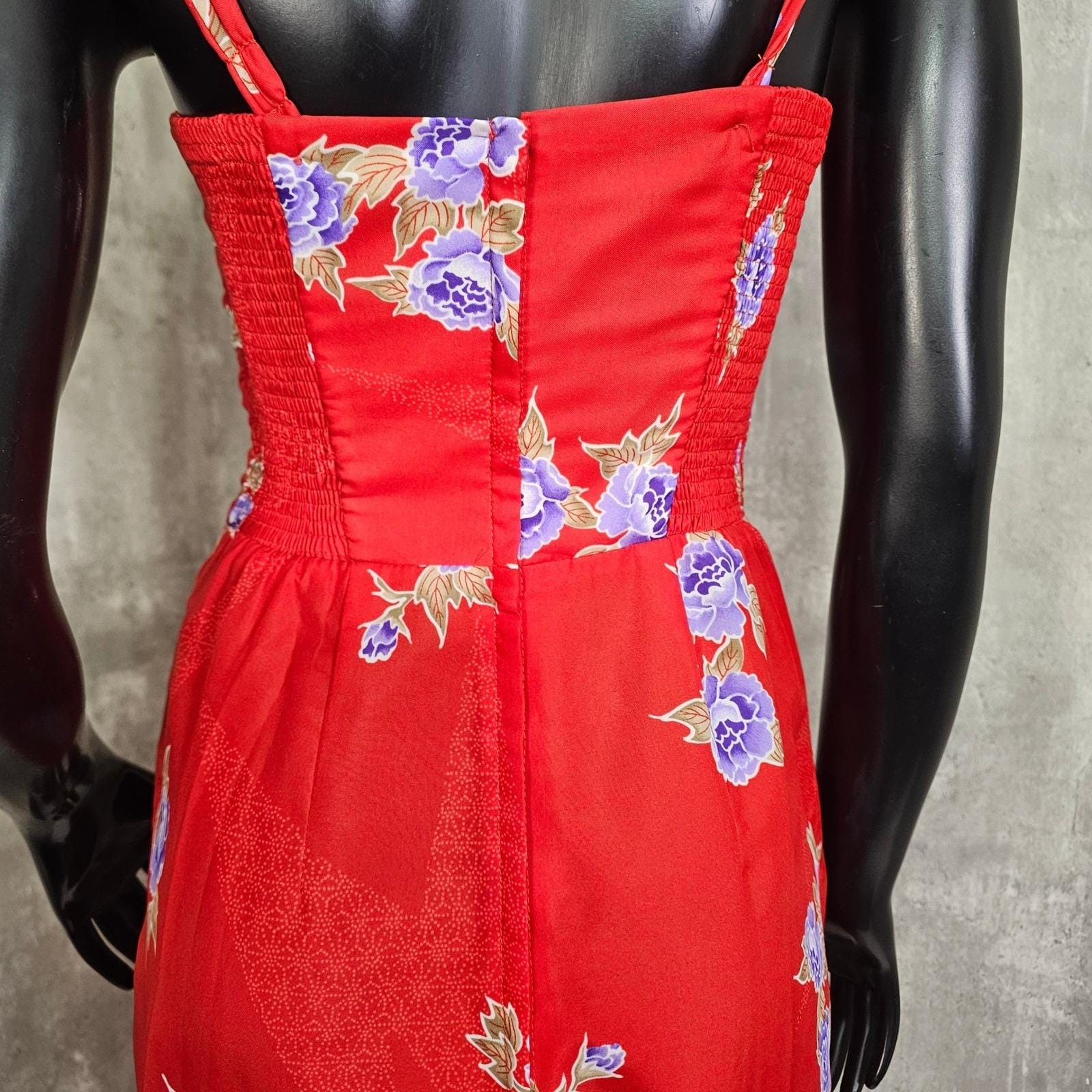 Vintage Paradise Hawaii Red Floral Hawaiian Sarong Dress Talon Zip Pinup Tiki