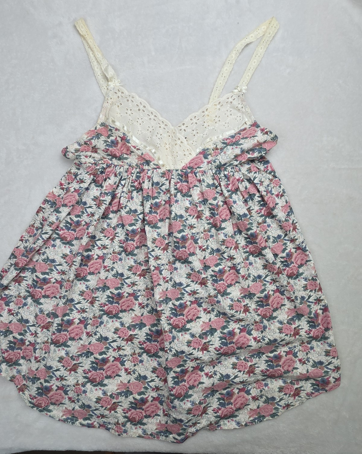 Vtg 90s Cottage Rose Romantic Eyelet Lace Victoria Secret Babydoll Nightgown M