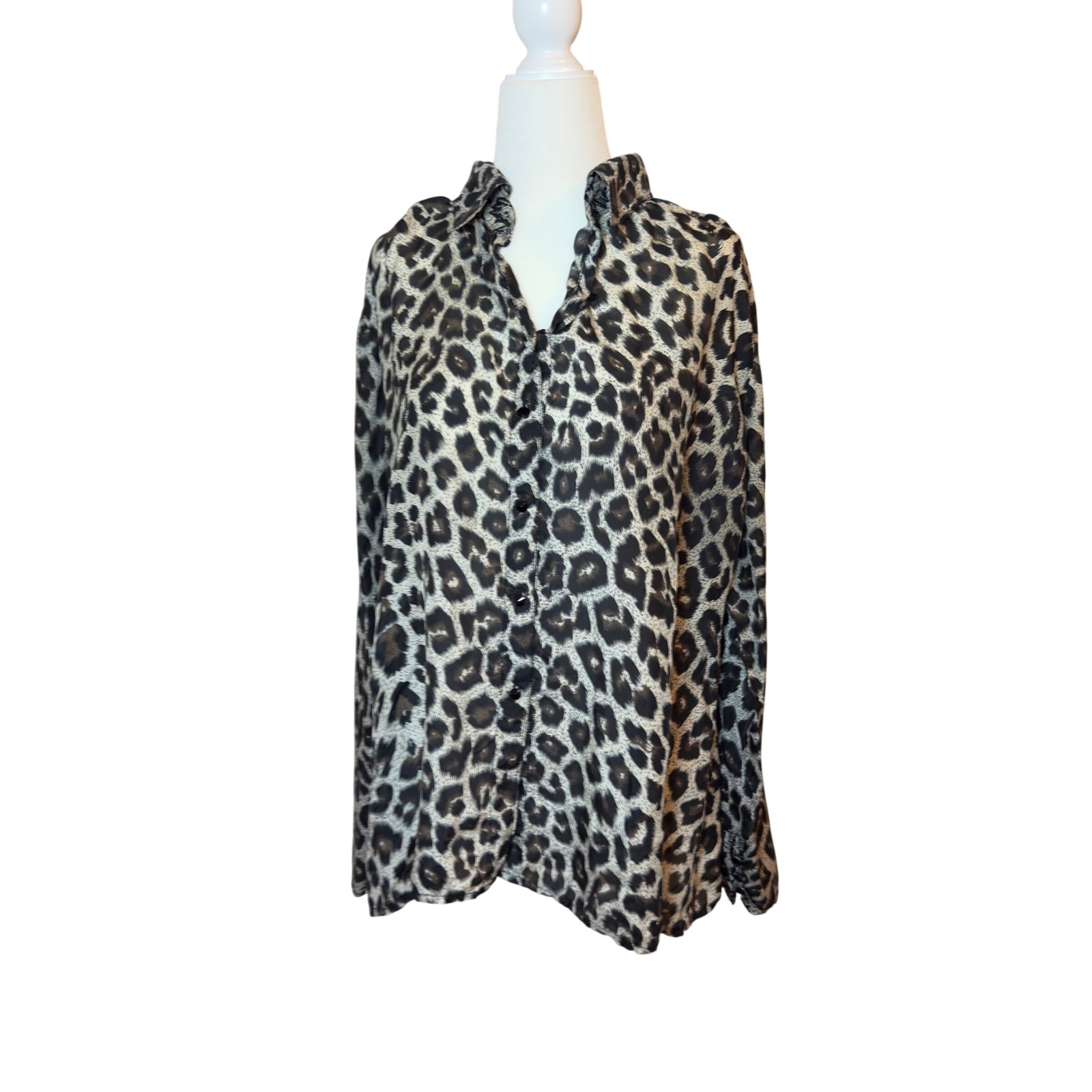 Lynn Ritchie Vintage 100% Silk Leopard Print Button Down Blouse Medium Animal