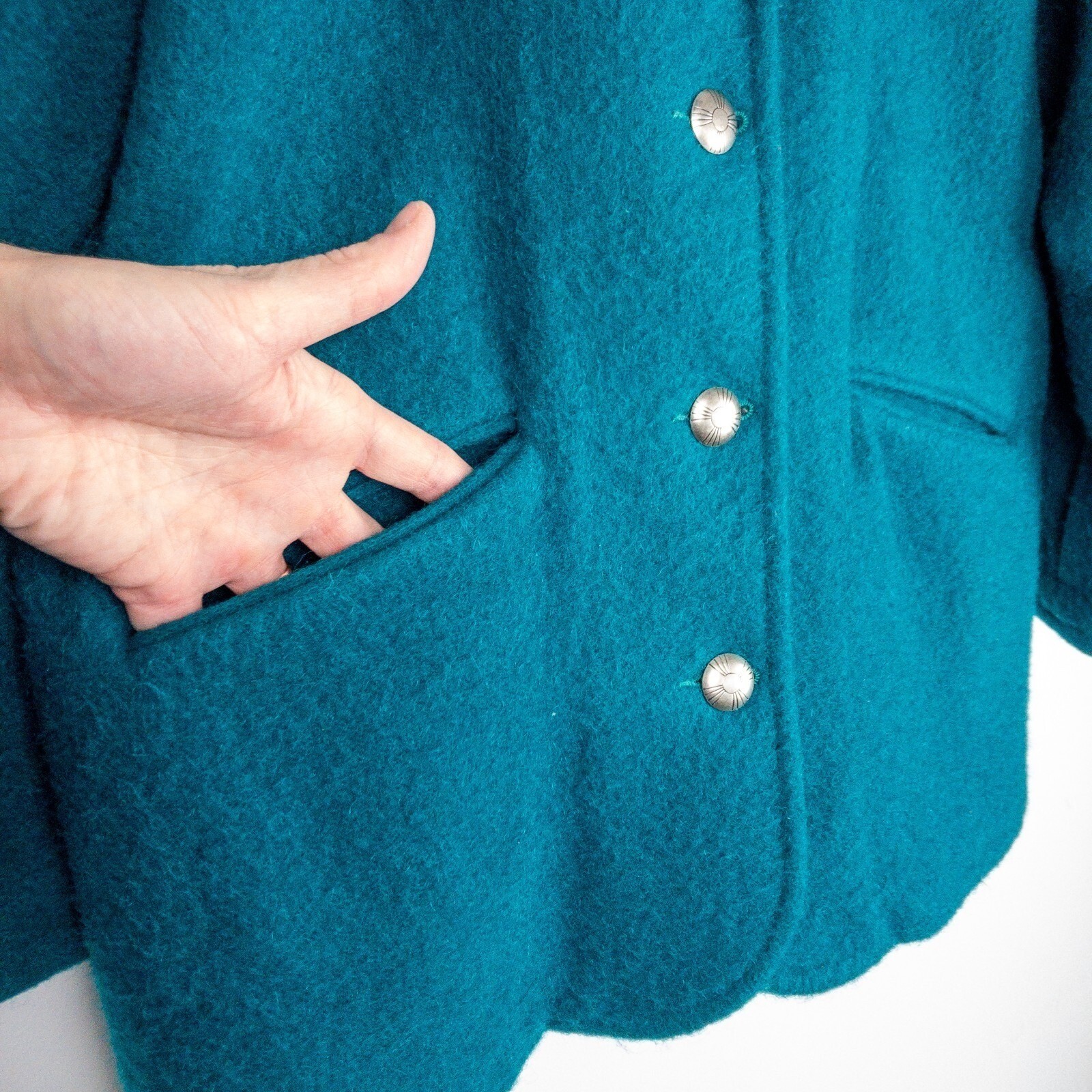 Woolrich Wool Coat Womens M Teal Blue Vintage Made in USA Button Front Jacket