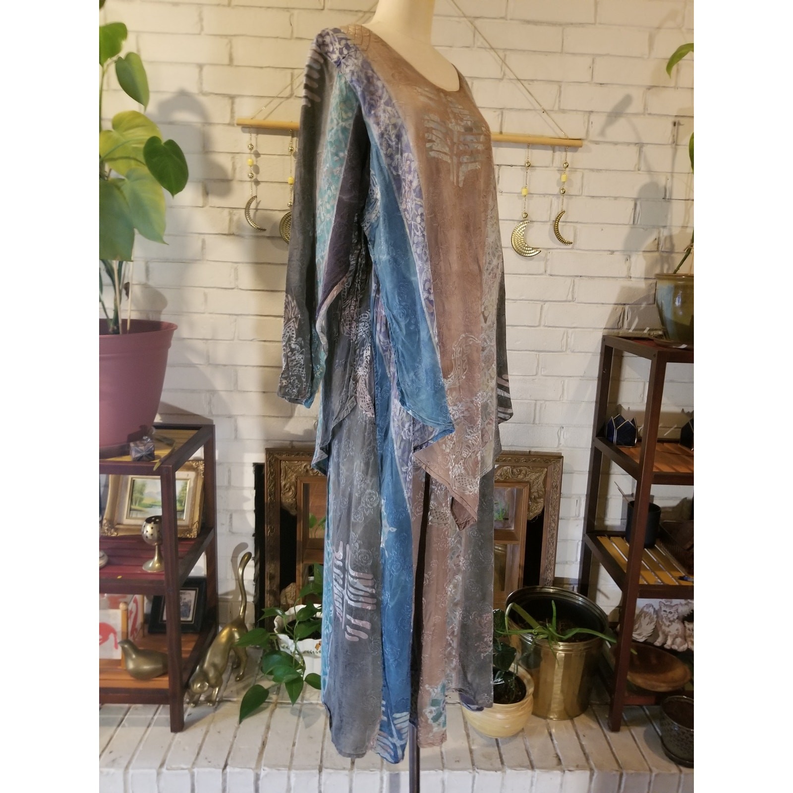 Vintage Mission Canyon Santa Barbara Batik Silk Jacquard Maxi Dress XL Boho