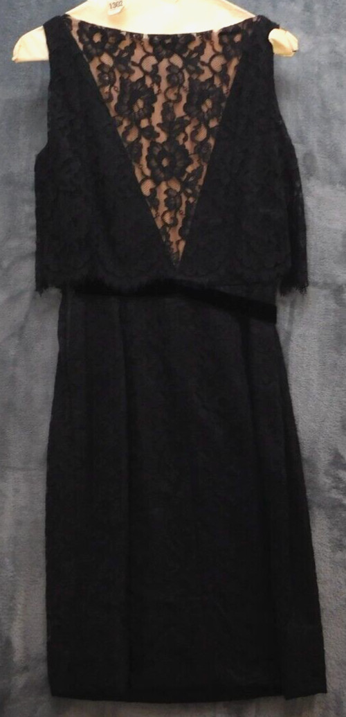 1960’s black Chiffon Dress w Lace Bodice & Chiffon Cape Collar Sm