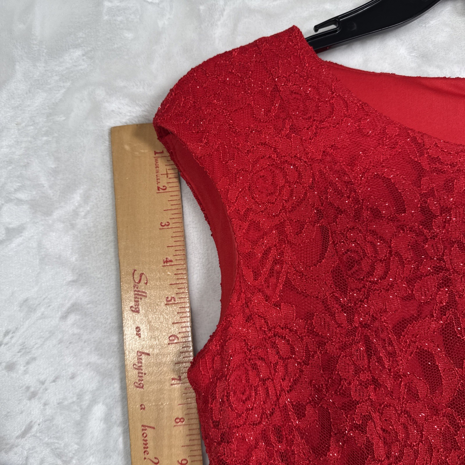 Sz 6 LESLIE FAY Red Lace FIT & FLARE DRESS, Shimmery Sparkle