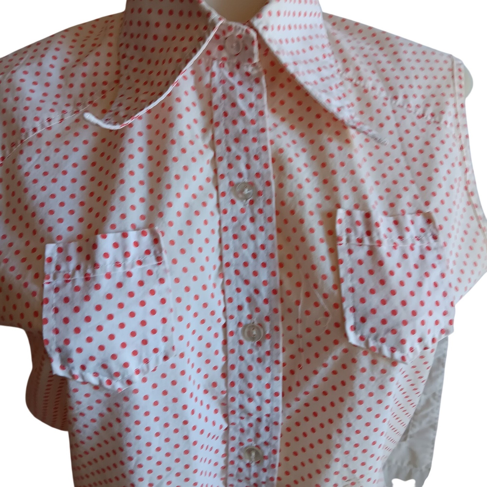 True Vintage Women’s Top Small 1960’s Mod Granny sz 34 White/Pink Polka Dot