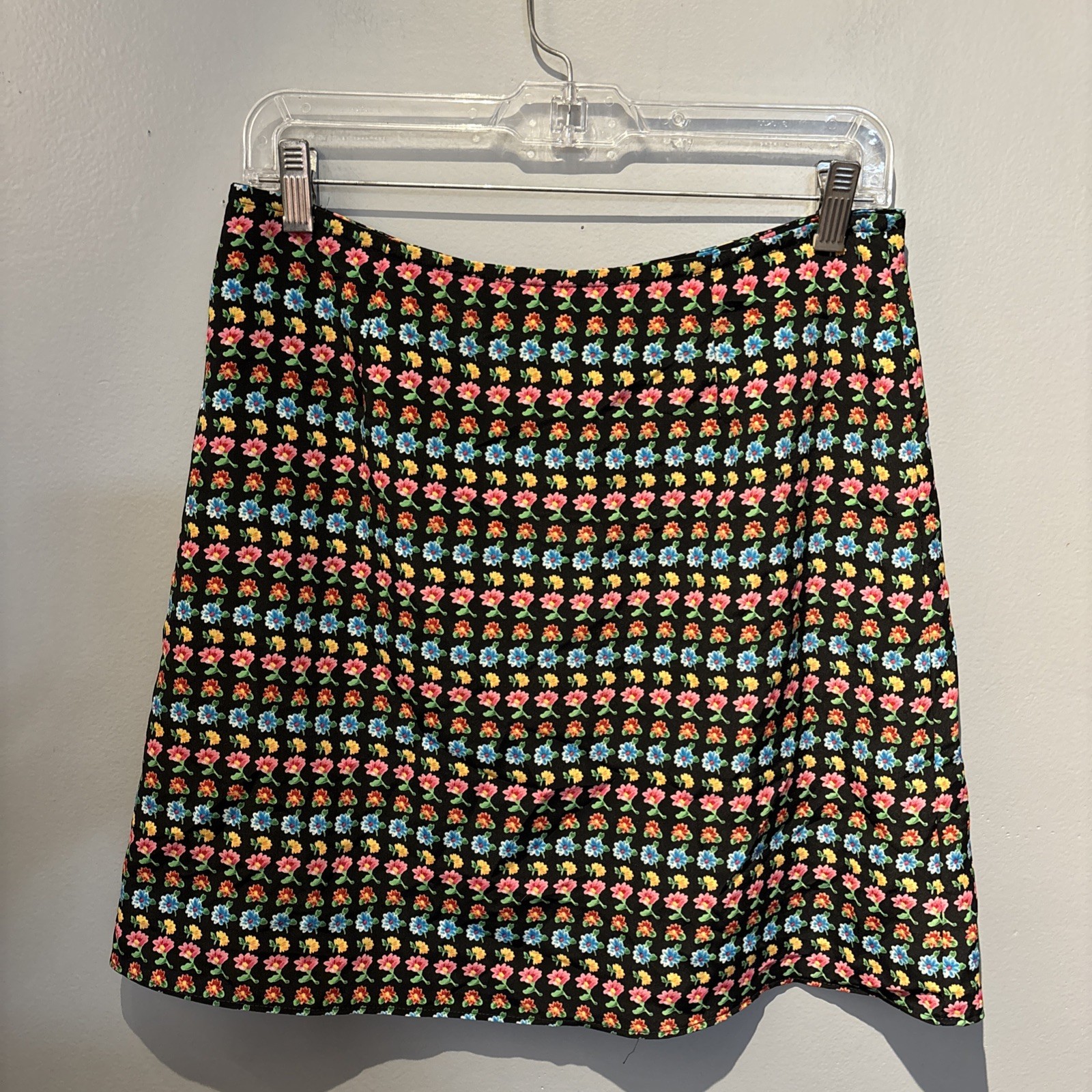 VTG 90’s Compagnie Internationale Express Skirt Black Floral Artsy Sz 11/12