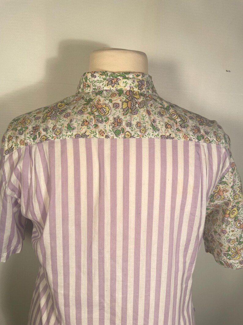 Vintage 1990s Plus Size Spring Floral All Cotton Striped Blouse Size 16 XL
