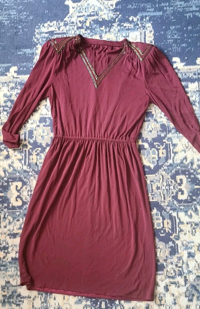 Vintage Union Made Bead Detail 100% Rayon Burgundy Women’s Size 10