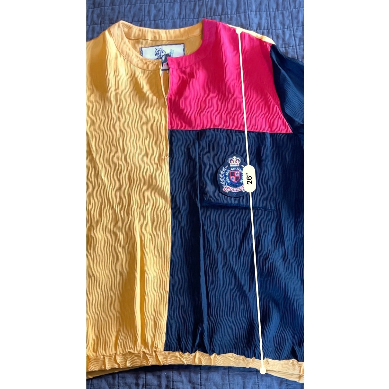 Egdon Heath 90s Vintage 100% Silk Colorblock Crest Patch Top Large