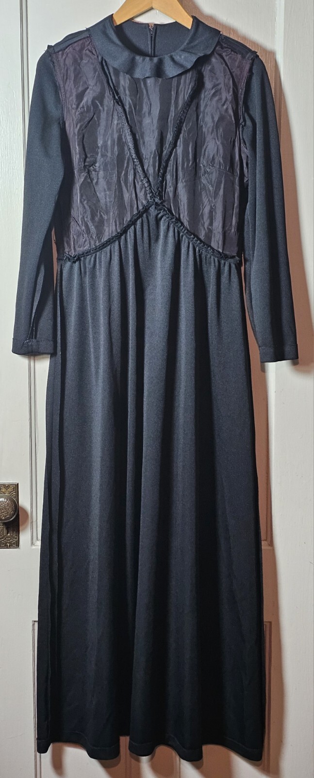 VTG WhimsyGoth 70’s Jerrie Lurie Maxi Dress Women 14 Black L/S Witchcore Pleated