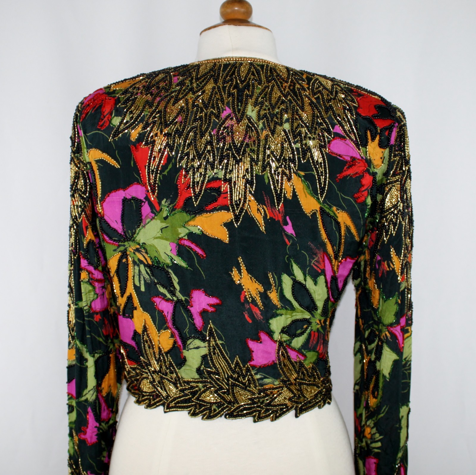 Jasdee Vintage Bolero Jacket Hand Work Beading & Hand Print On Silk Style 2077