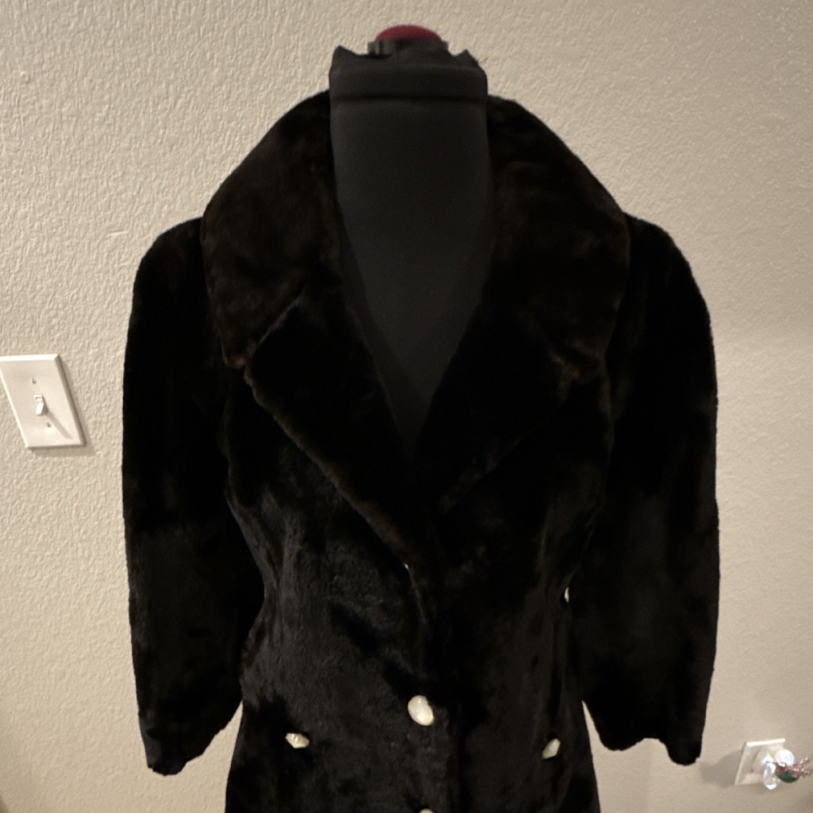 Jean Louis Bonwit Teller Black Vintage Fur Coat with Pearl Buttons