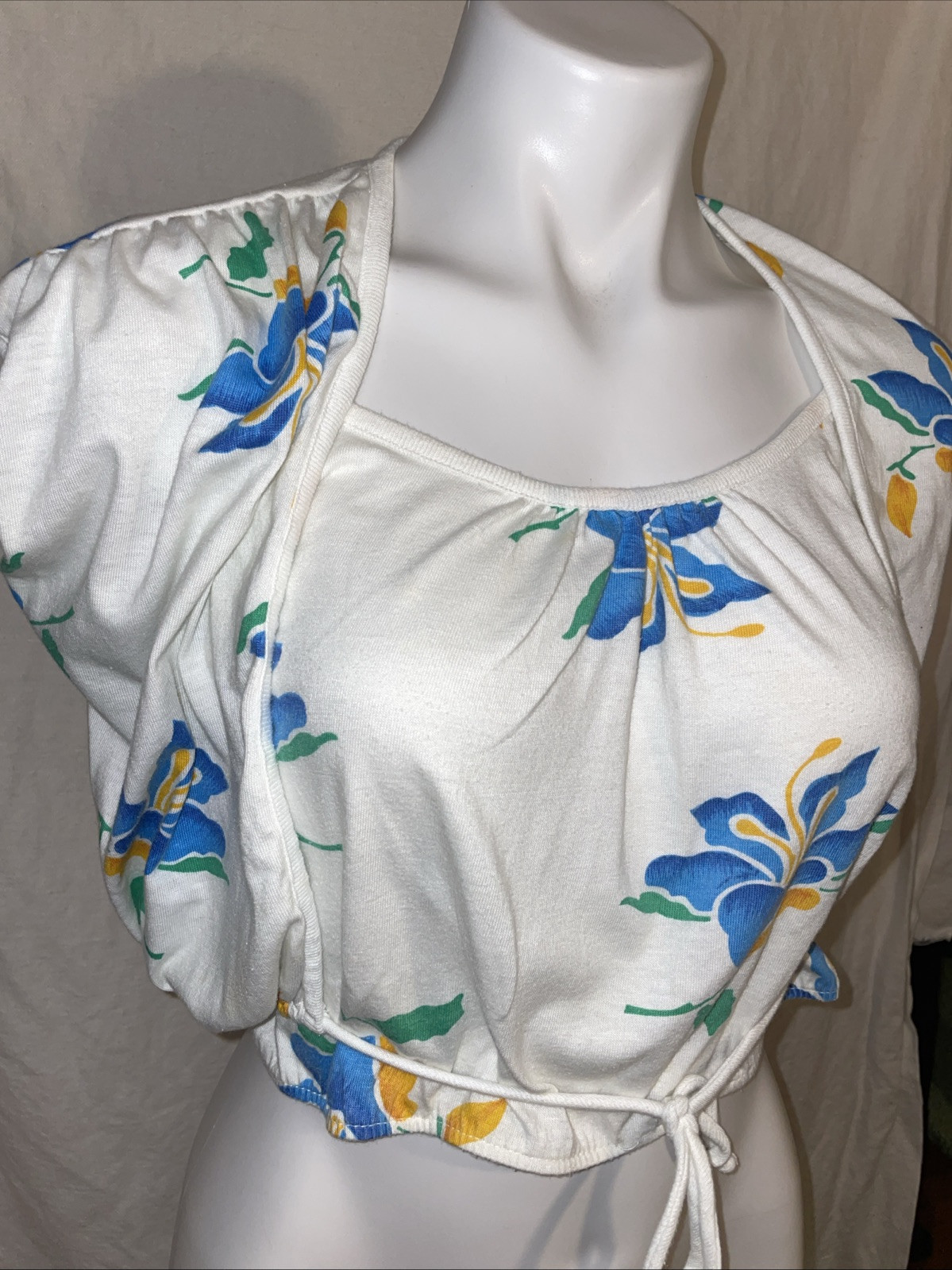 VTG 70s 80s Floral Top XS S M Tank Crop Shrug Topson Downs Disco Floral Skating