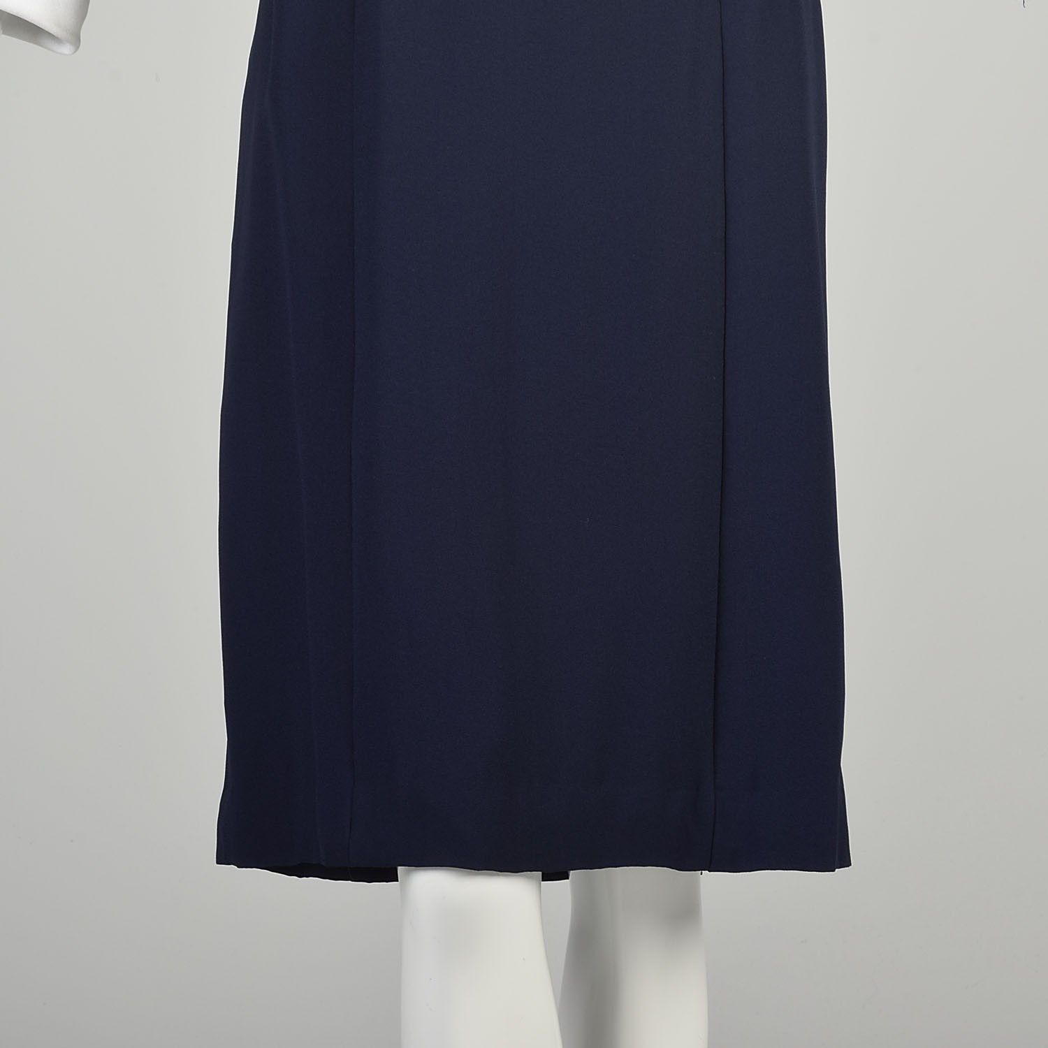 Large 1960s Navy Blue Dress Wide White Collar Stripe Bow 3/4 Sleeve French Cuff