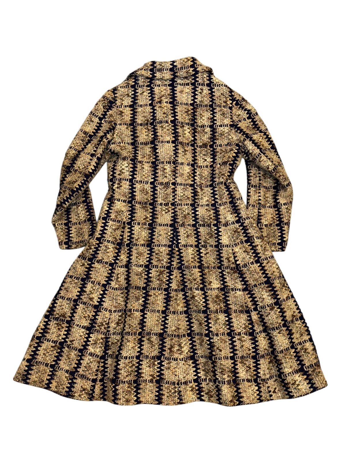 VTG Davidow Tan Blue Brown Chunky Tweed Coat Halle Bro Union Made Women’s Sz M/L