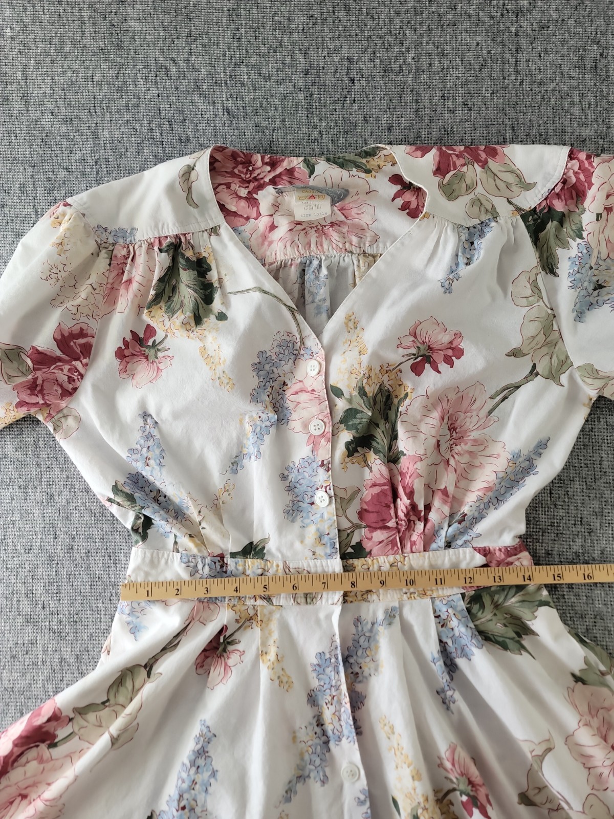 Vtg 80s Cottagecore Floral Maxi Dress 12 14 Cotton Puff Sleeve Button Front USA