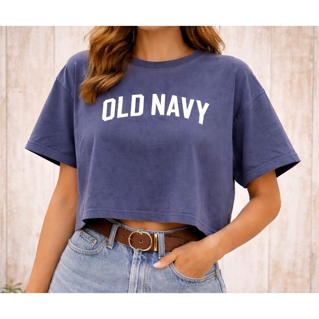 Old Navy Volcanic Glass Blue Vintage Logo Tee Short Sleeve Cropped T-Shirt M