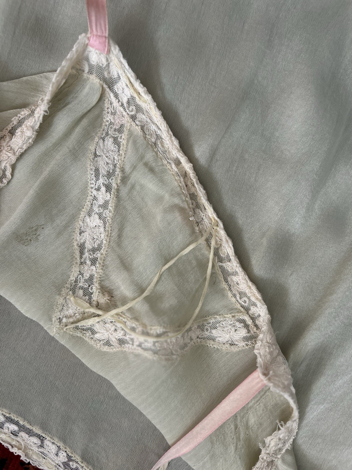 Sea-foam Green 1920’s Silk Teddy / Step-in. Antique Lingerie.