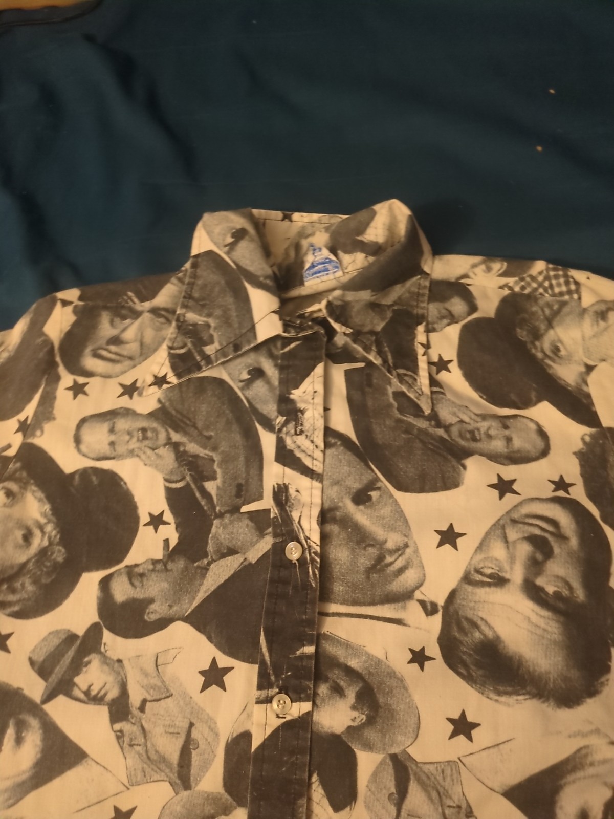 Vtg 60s Queens Way To Fashion Pop Art Hollywood Stars Long Sleeve Shirt See Pics