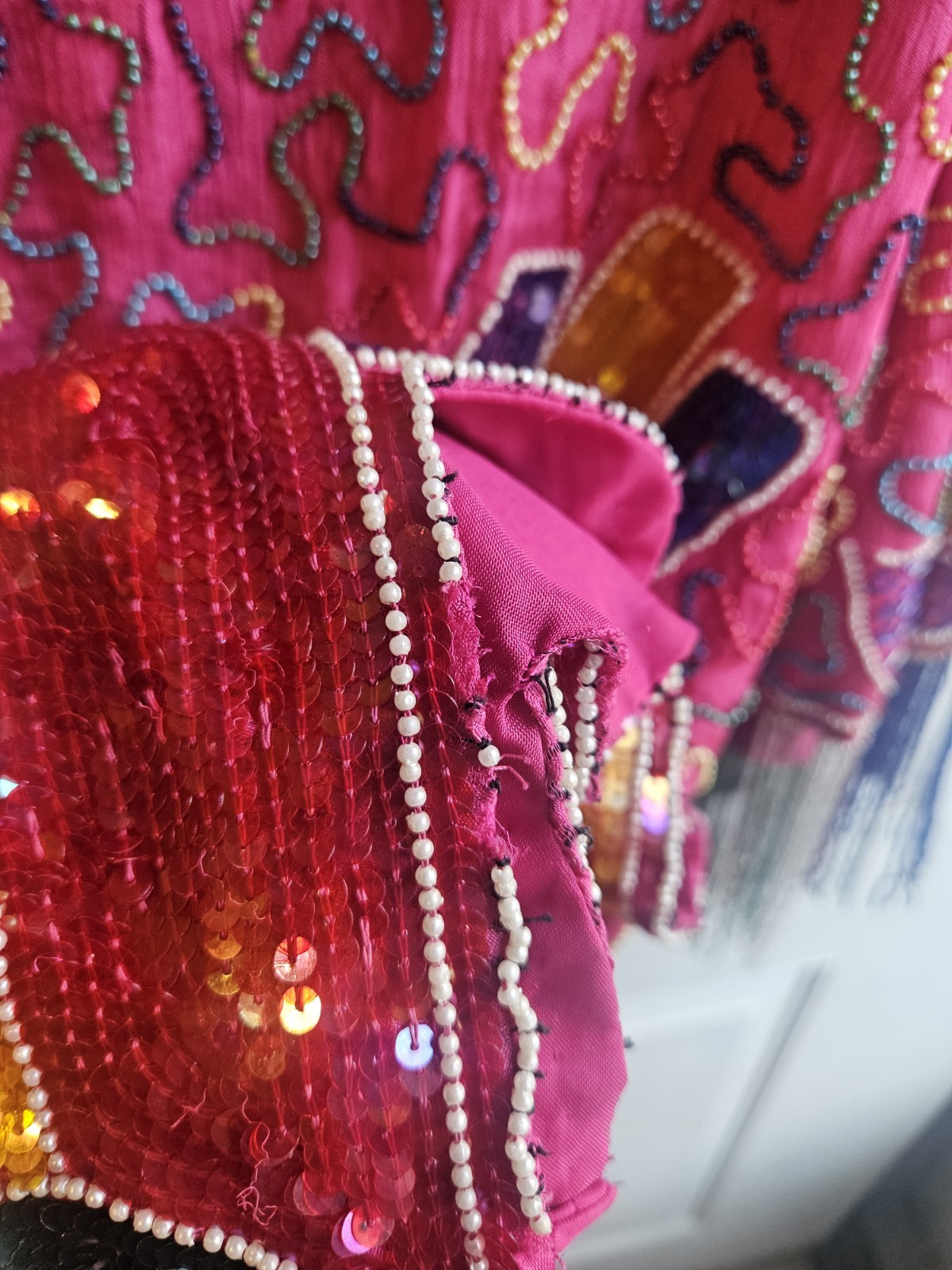 Vintage 80s Flapper 100% Silk Funky Beaded Whimsical Retro Large Sequin Dress