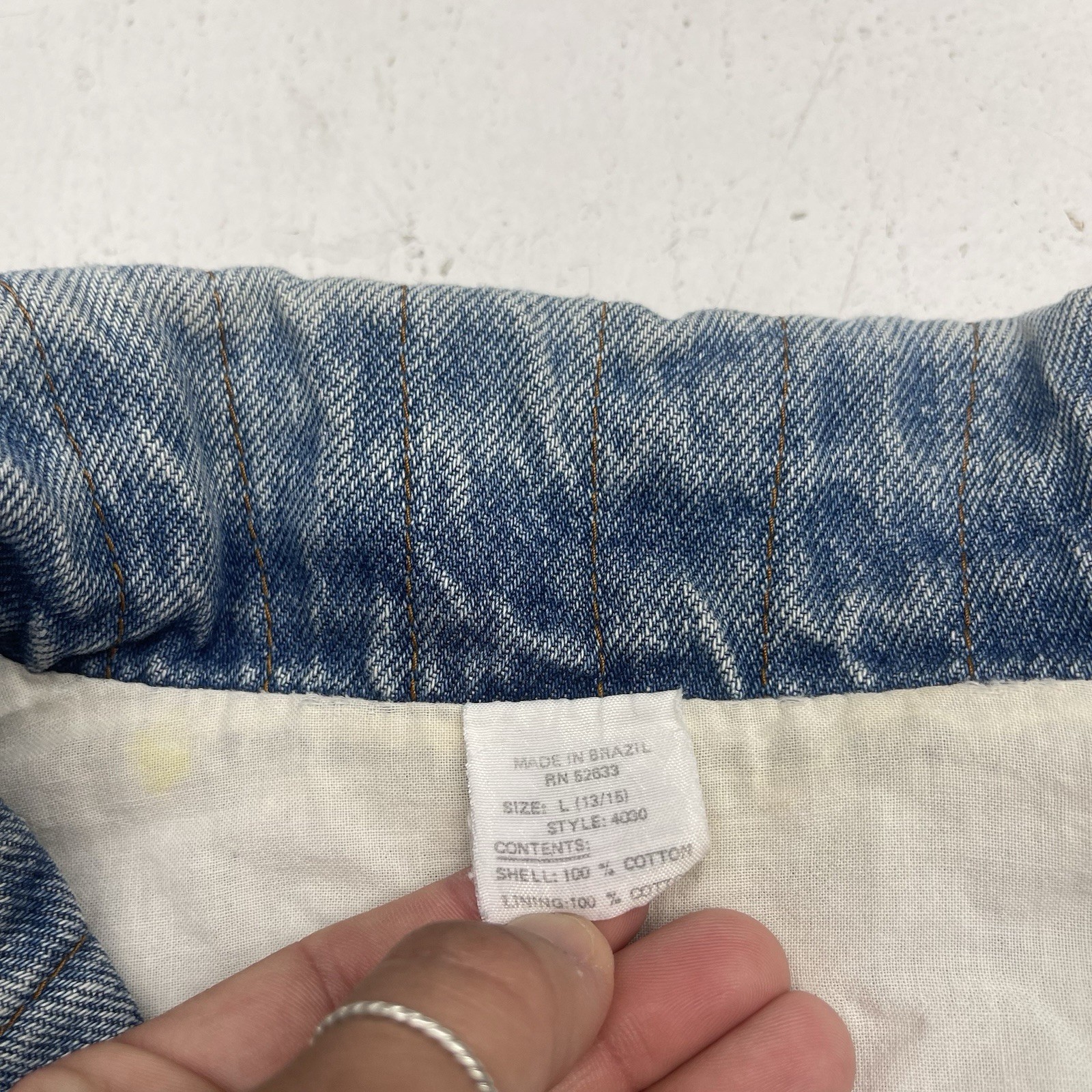 Vintage Le Arsi Blue Denim Bomber Trucker Jacket Women’s Size Large 13/15